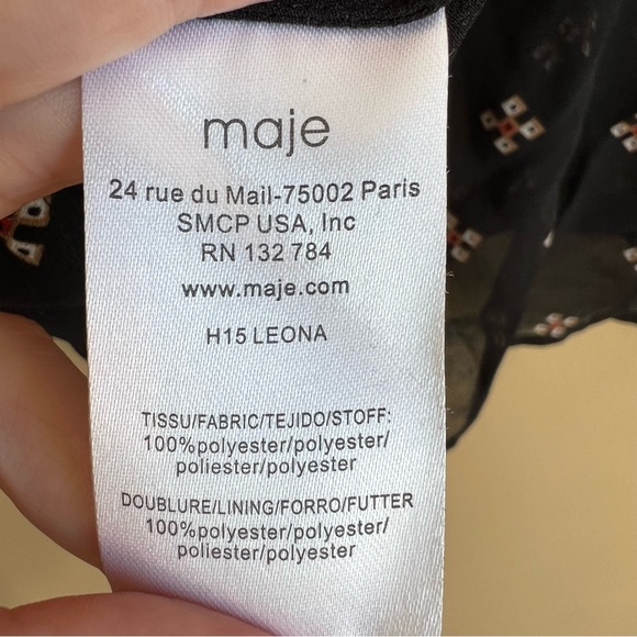 MAJE Leona Blouse Black Print size 2 semi sheer v-neckline top MEDIUM - Picture 6 of 10
